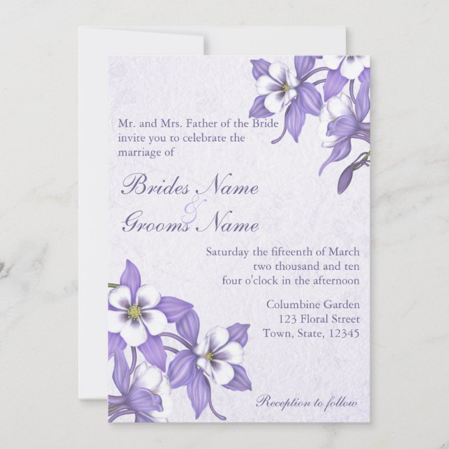 Columbine Bouquet 2 Einladungen für Hochzeiten (Vorderseite)