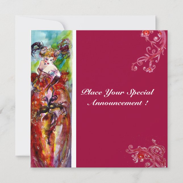 COLUMBINE, Mardi Gras, Sweet 16 Masquerade Party Einladung (Vorderseite)