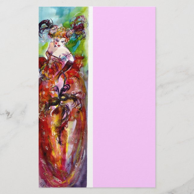 COLUMBINE, rot-blau-grün, rosa Briefpapier (Vorderseite)