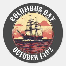 Columbus Day Segelboot Vintag Sunset Runder Aufkleber