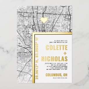 Columbus Love Locator   Stadt-Themen-Hochzeit Folieneinladung