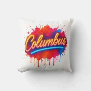 Columbus Neon Street Art Splash Kissen