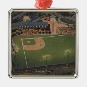 Columbus, OH- - Antenne des roten Vogel-Baseballs Silbernes Ornament
