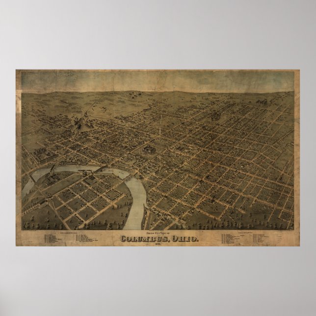 Columbus Ohio 1872 Antike Panoramakarte Poster (Vorne)
