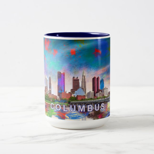 Columbus Ohio Abstrakt Skyline Zweifarbige Tasse (Mittel)