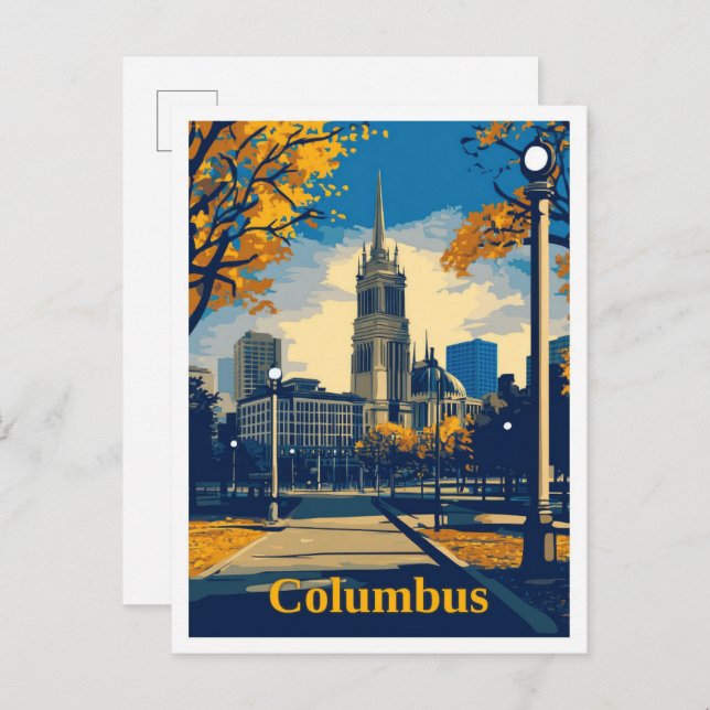 Columbus Ohio Art Vintage Reise Illustration Postkarte (Vorne/Hinten)