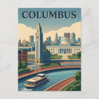 Columbus Ohio Capitol Riverfront Vintage Poster