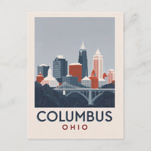 Columbus Ohio City Skyline Vintage Kunst Postkarte