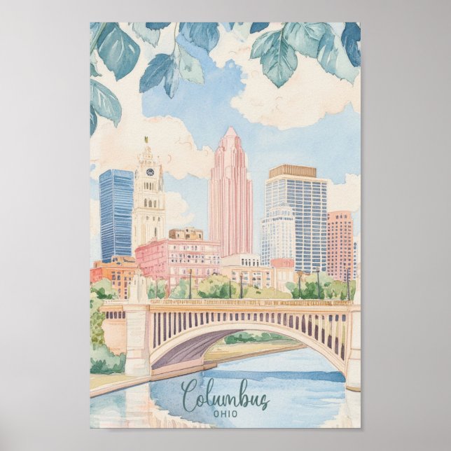 Columbus Ohio Gouache Paint Illustration Travel Poster (Vorne)