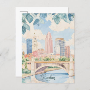 Columbus Ohio Gouache Paint Illustration Travel Postkarte