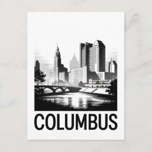 Columbus Ohio Skyline Schwarz Weiß Holzschnitt Feiertagspostkarte