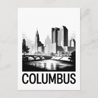 Columbus Ohio Skyline Schwarz Weiß Holzschnitt Feiertagspostkarte