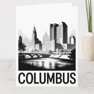 Columbus Ohio Skyline Schwarz Weiß Holzschnitt Karte