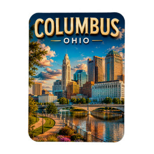 Columbus Ohio Skyline und Scioto Fluss Magnet
