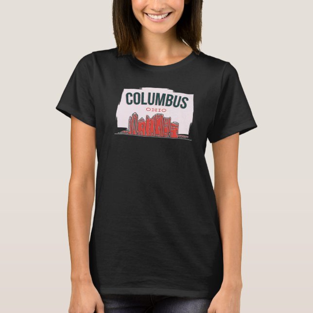 Columbus Ohio USA City Skyline Silhouette Kontur T-Shirt (Vorderseite)