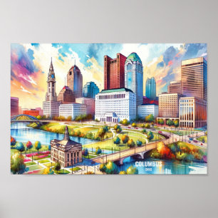 Columbus Ohio USA Travel Places Aquarell Poster