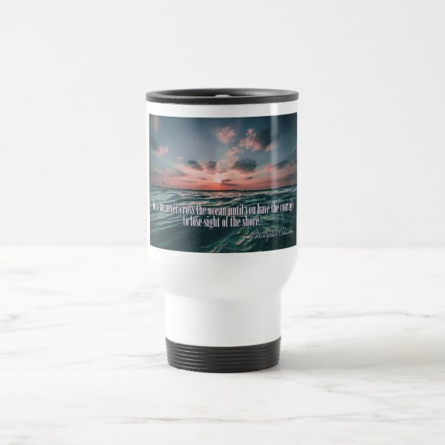 Columbus Quote Sunset benutzerdefinierte Monogramm Reisebecher (Mittel)