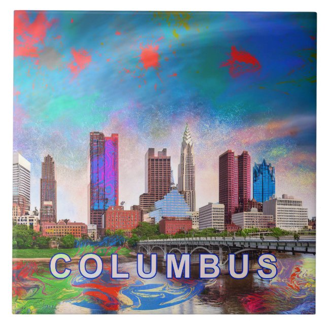 Columbus Skyline Kunst  Fliese (Vorderseite)
