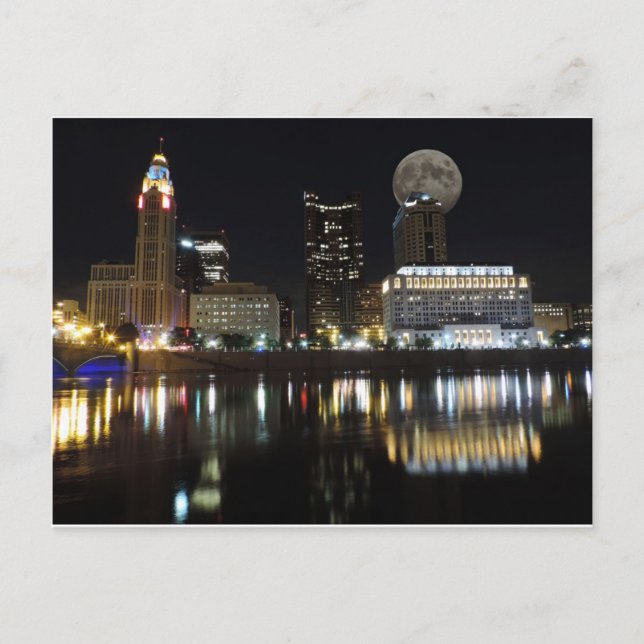 Columbus Skyline mit dem Mond Postkarte (Vorderseite)