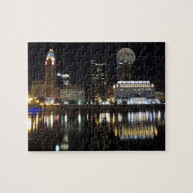 Columbus-Skyline mit dem Mond Puzzle (Horizontal)