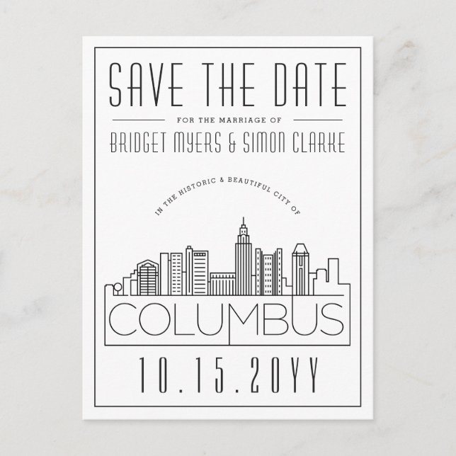 Columbus Wedding Deko Skyline Save the Date Postkarte (Vorderseite)
