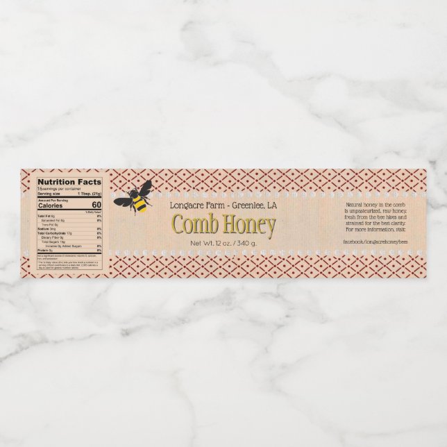 Comb Honey Box Wrap um Label Wasserflaschenetikett (Einzelnes Label)