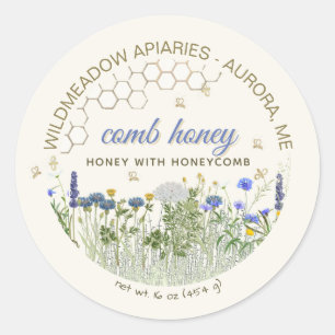 COMB HONEY Honey mit Comb Meadow Blume & Bienen Runder Aufkleber