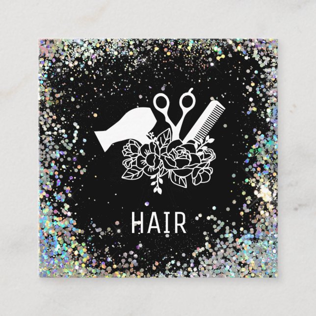 *~* Comb-Schere Blume Regenbogen-Glitzer AP6 Quadratische Visitenkarte (Vorderseite)