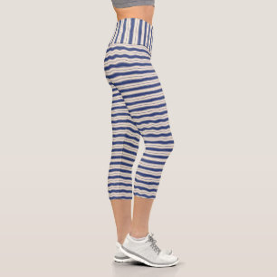 Combo für Wavy Blue und White Stripes Capri Leggings