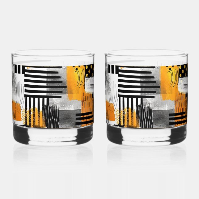 Combo Schwarz/Orange Moderne Kunst Whiskyglas (Rückseite)