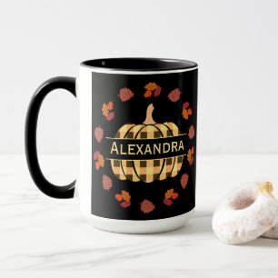 Combo-Tasse für karierte Pumpketten und Herbstlaub Tasse