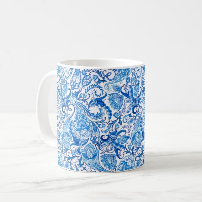 Combo-Tasse - Paisley in Blau und Weiß Kaffeetasse (Vorderseite Links)