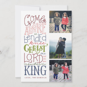 Come Adore Hand Lettered Photo Christmas Card Feiertagskarte