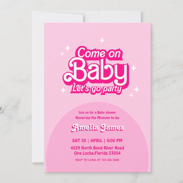 Come On Baby Let's Go Party pink Baby Shower Einladung (Vorderseite)