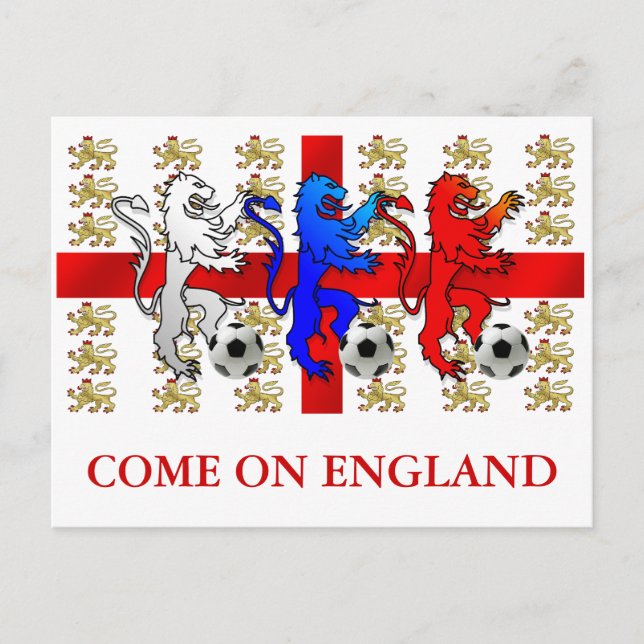 Come on England Three Lions Postcard Postkarte (Vorderseite)