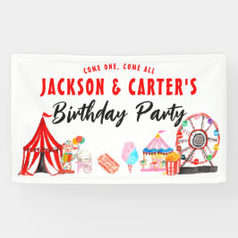 Come One All Carnival Circus Kids Joint Birthday Banner