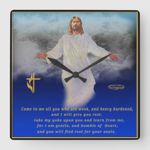 come to me all ye who are weary quadratische wanduhr
