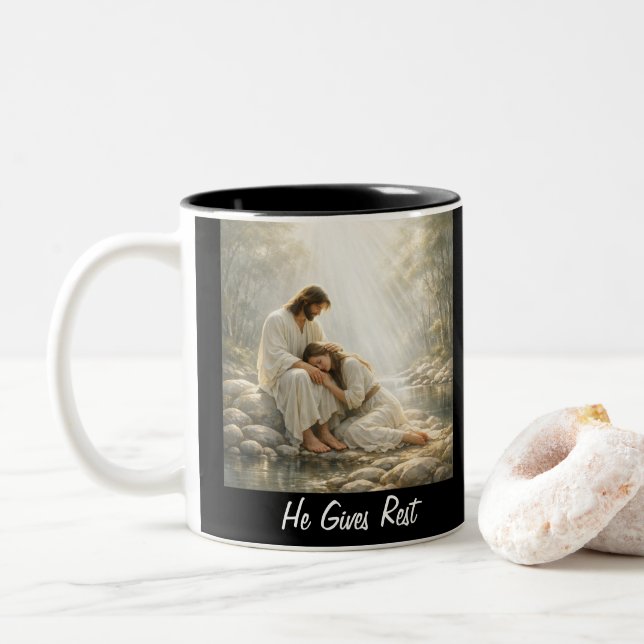 Come to Me and Rest - Mug Zweifarbige Tasse (Mit Donut)