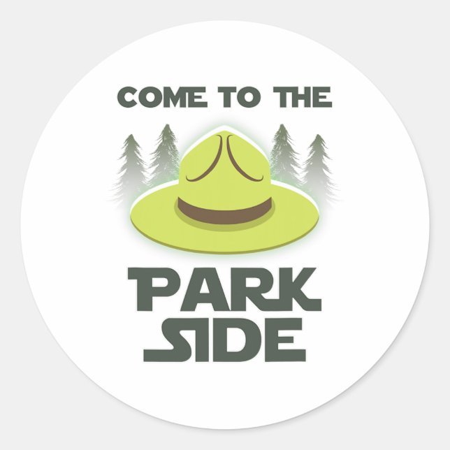 Come To The Park Side National Park Camping Enthus Runder Aufkleber (Vorderseite)
