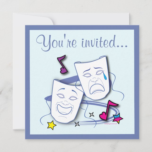 Comedy and Tragedy Mask Theater Geburtstag Einladu Einladung (Vorderseite)