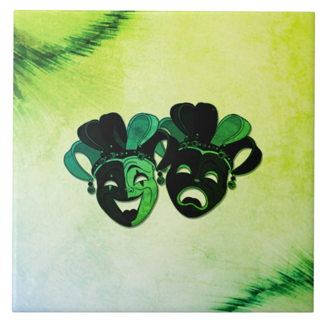 Comedy and Tragedy Theater Design Green Fliese (Vorderseite)