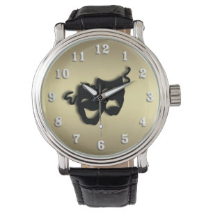 Comedy and Tragedy Theater Gold Armbanduhr