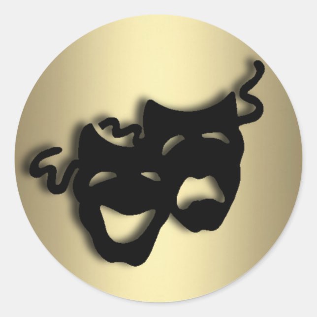 Comedy and Tragedy Theater Gold Runder Aufkleber (Vorderseite)