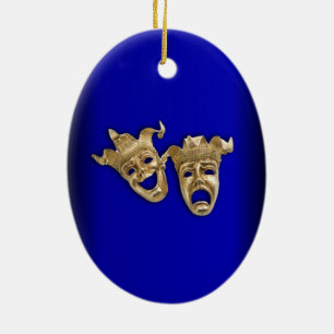 Comedy and Tragedy Theater Masken Cobalt Keramikornament