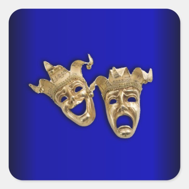 Comedy and Tragedy Theater Masken Cobalt Quadratischer Aufkleber (Vorderseite)
