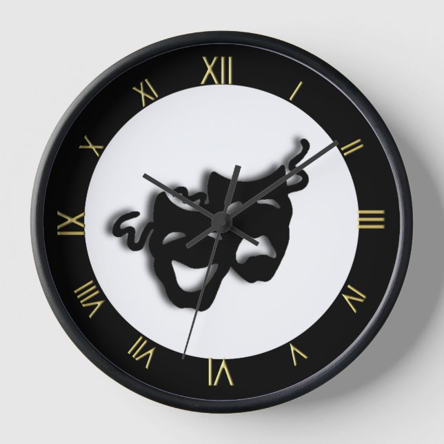 Comedy and Tragedy Theater Wall Clock Wanduhr (Vorderseite)