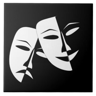 Comedy Tragedy Black and White Theater Maske Fliese