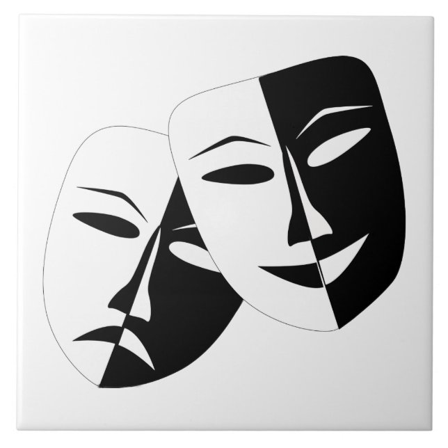 Comedy Tragedy Black and White Theater Maske Fliese (Vorderseite)