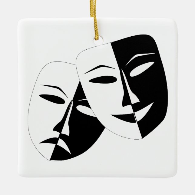 Comedy Tragedy Black and White Theater Maske Keramikornament (Vorderseite)