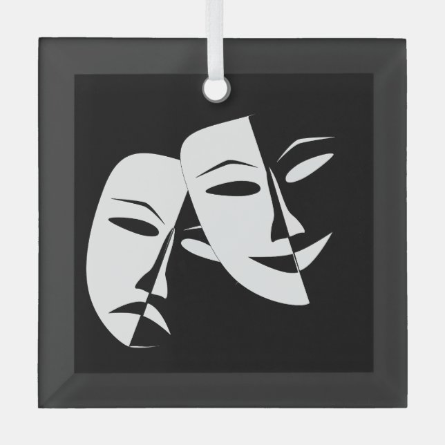 Comedy Tragedy Black and White Theater Maske Ornament Aus Glas (Vorderseite)